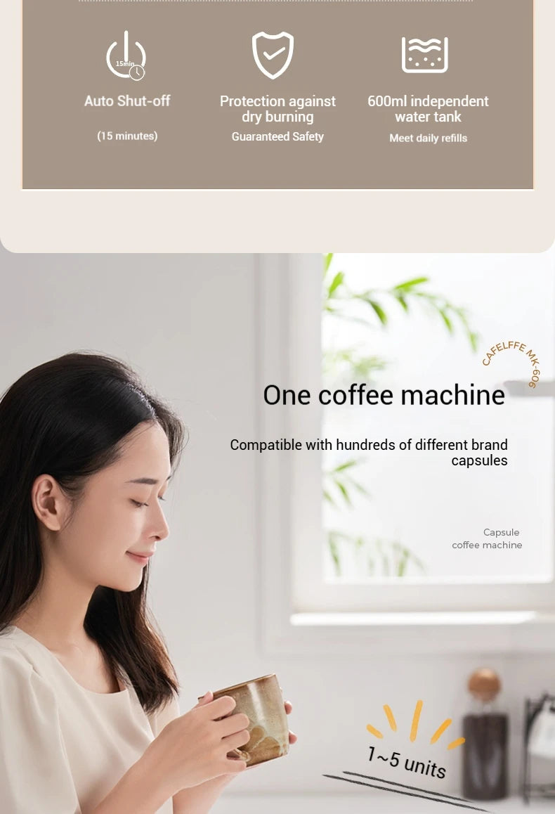 5-in-1 capsule coffee machine, fully automatic small household coffee machine, 7-speed water level hot and cold Italian style ca