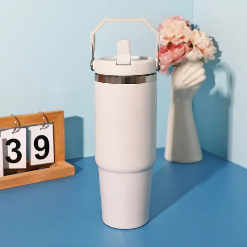 1pc-Tumbler with Handle and Straw Lid, Leakproof Tumbler Vacuum Insulated Water Bottle for Home, Office or Car, Reusable Cup