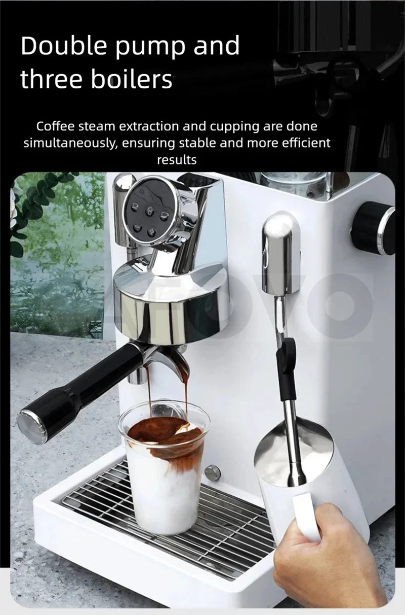 CAFOVO CM6005 Commercial Espresso Machine 3100W Dual Pump Triple Boiler PID Temperature Control 3-Hole Steam Wand Cafe Home Use