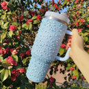 40oz Stainless Steel Vacuum Insulated Tumbler with Pearls & Rhinestones, Wide Handle Car Cup Holder Compatible