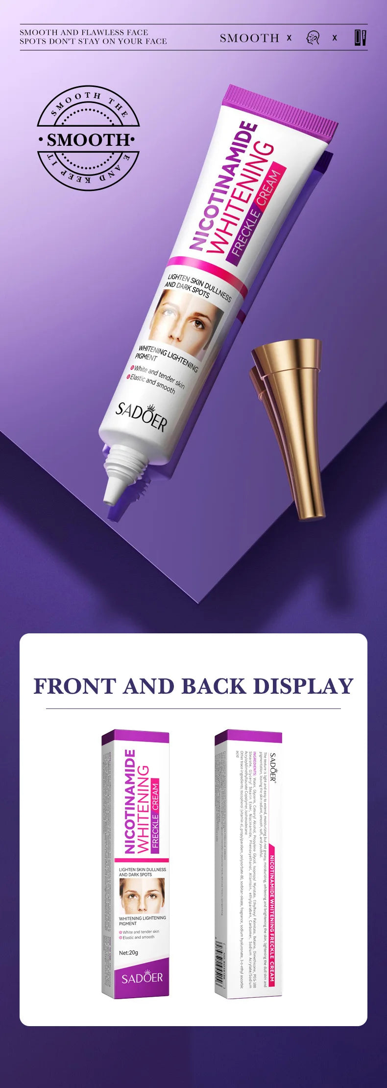 SADOER Freckle Removing Cream Nicotinamide Face Cream for Faical Moisturizing Nourishing Hydrating Firming Spot Facial Creams