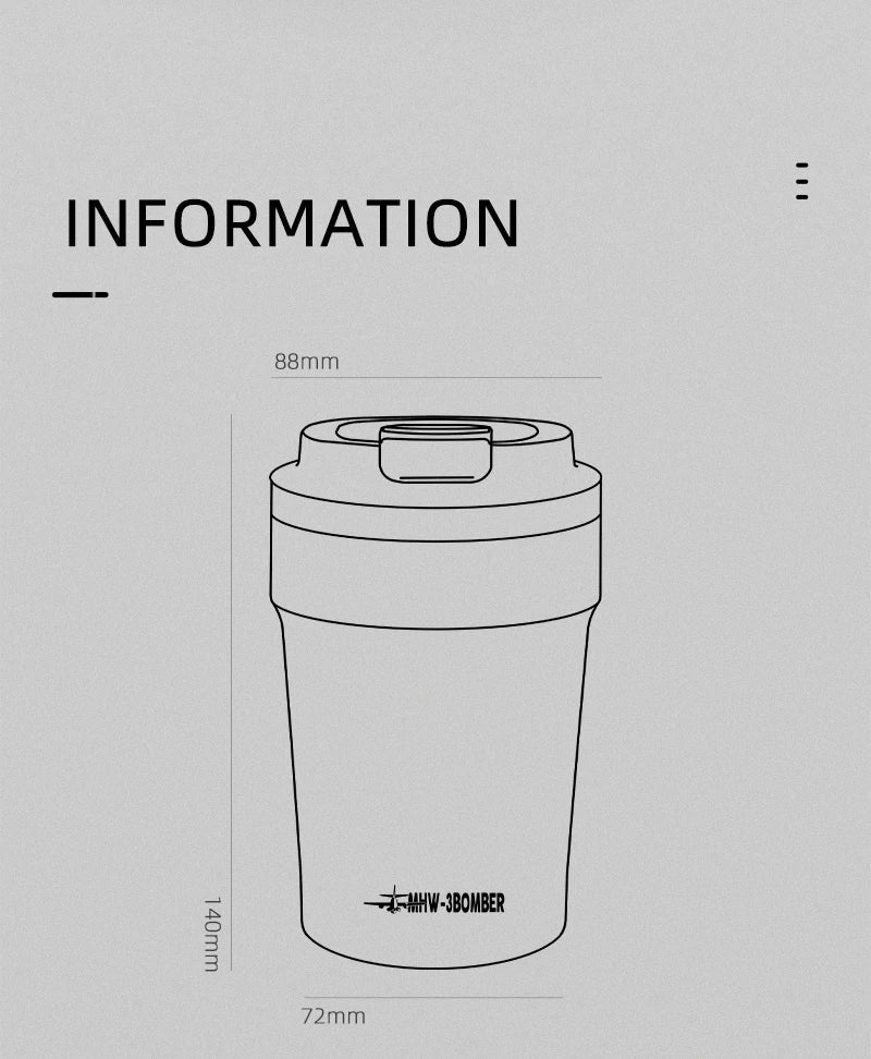 MHW-3BOMBER 360ML Stainless Steel Coffee Tumbler Portable Double Wall Thermal Mugs for Travel Camping Home Coffee Accessories