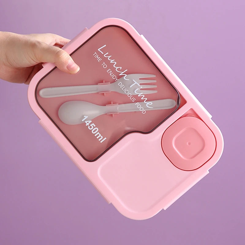 Bento Lunch Box For Kids Girls Cartoon Students Kawaii Cute Heated 3 Grid Sandwich Snack Food Box Special Canteen Food Storage