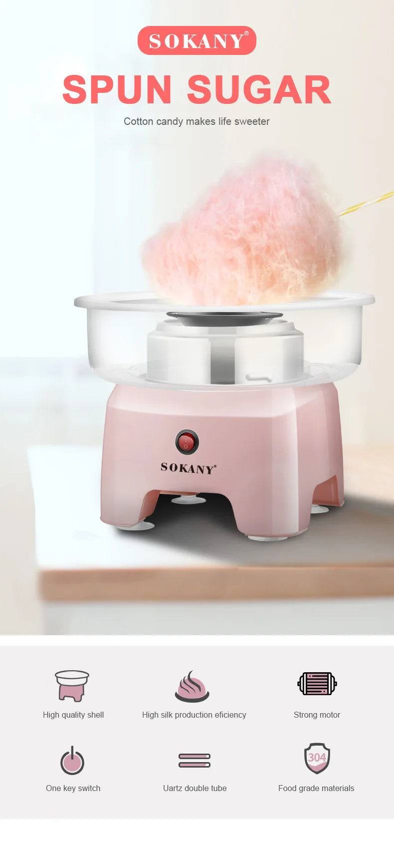 SOKANY 520 Automatic Mini Cotton Candy Maker for Kids, Small Electric Candy Floss Machine