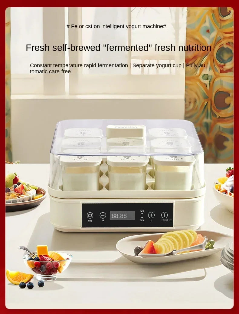 220V Automatic Yogurt Maker with 9 Jars, Perfect for Homemade Pickles, Natto, and Sake, Large Capacity A