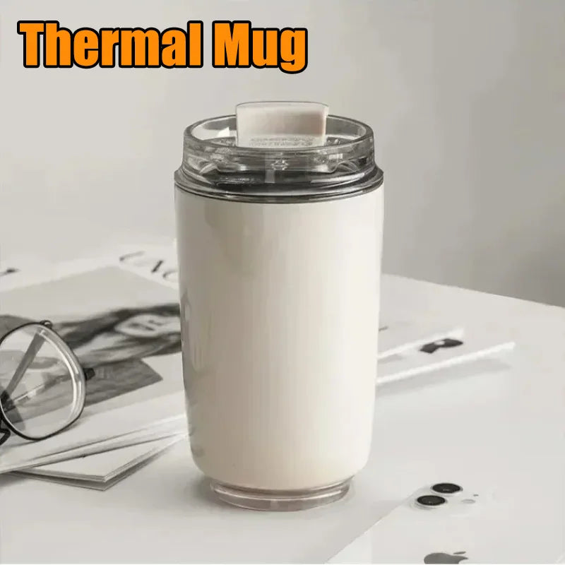 Tumbler Thermos Mug Milky White Coffee Mug Car Thermos Water Bottle Travel Stainless Steel Vacuum Bottle Drinking Jug