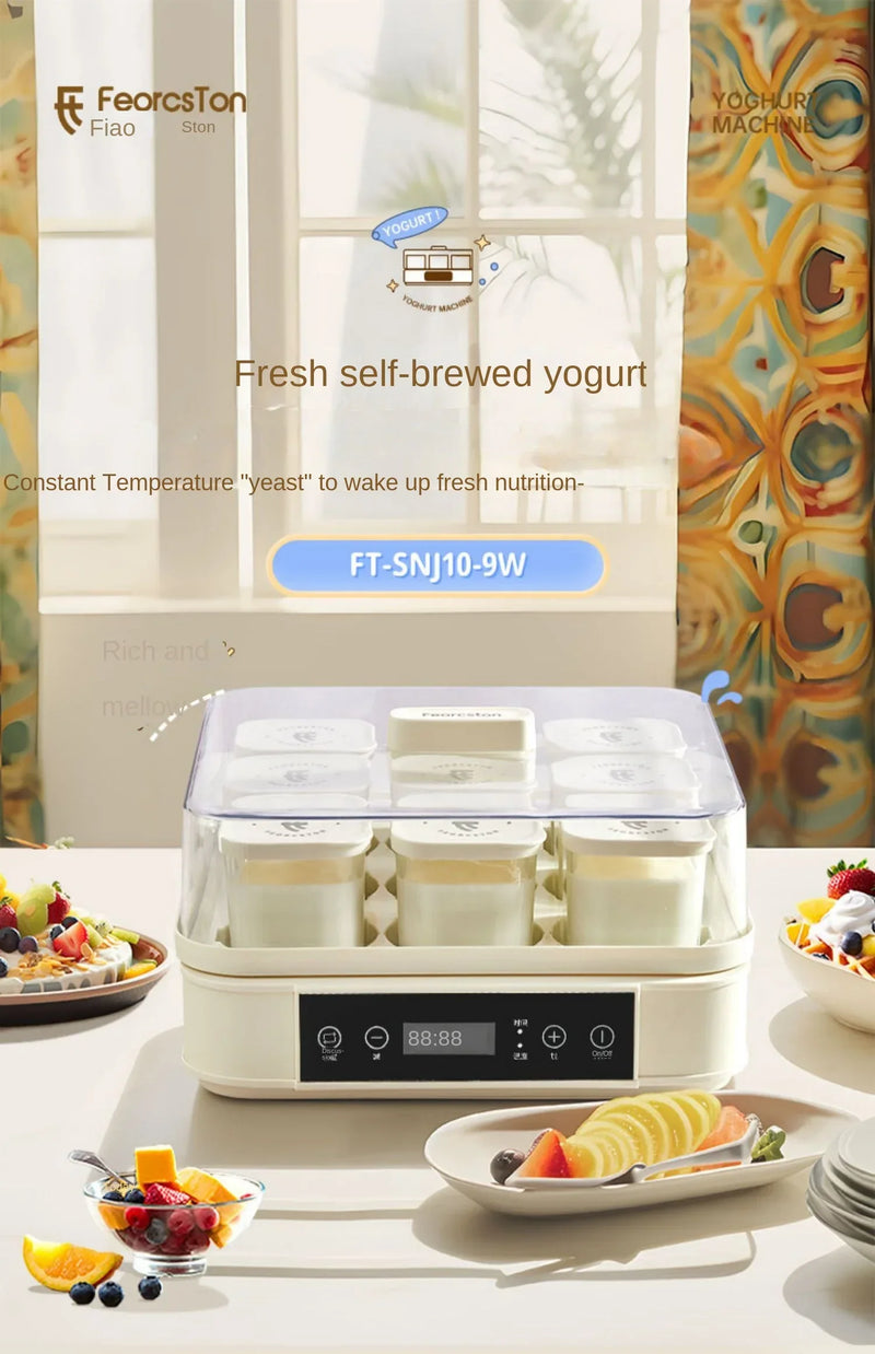 220V Automatic Yogurt Maker with 9 Jars, Perfect for Homemade Pickles, Natto, and Sake, Large Capacity A