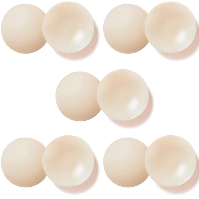 Nippies Nipple Cover - Sticky Adhesive Silicone Nipple Pasties - Reusable Pasty Nipple Covers for Women 5 Pairs Travel Set