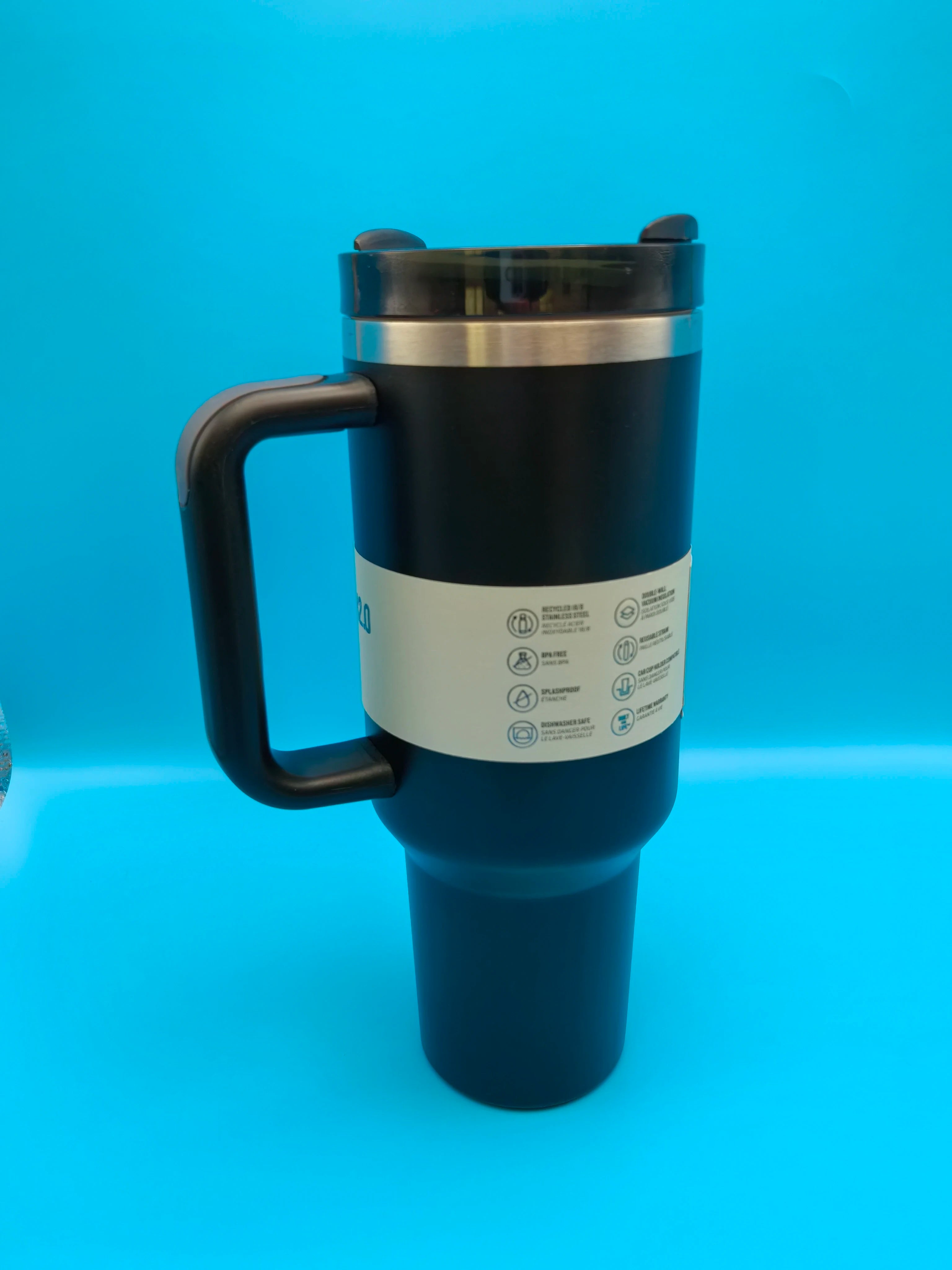 40 oz tumbler with handle and straw | Cup holder for travel | Insulated stainless steel cup | BPA- free |