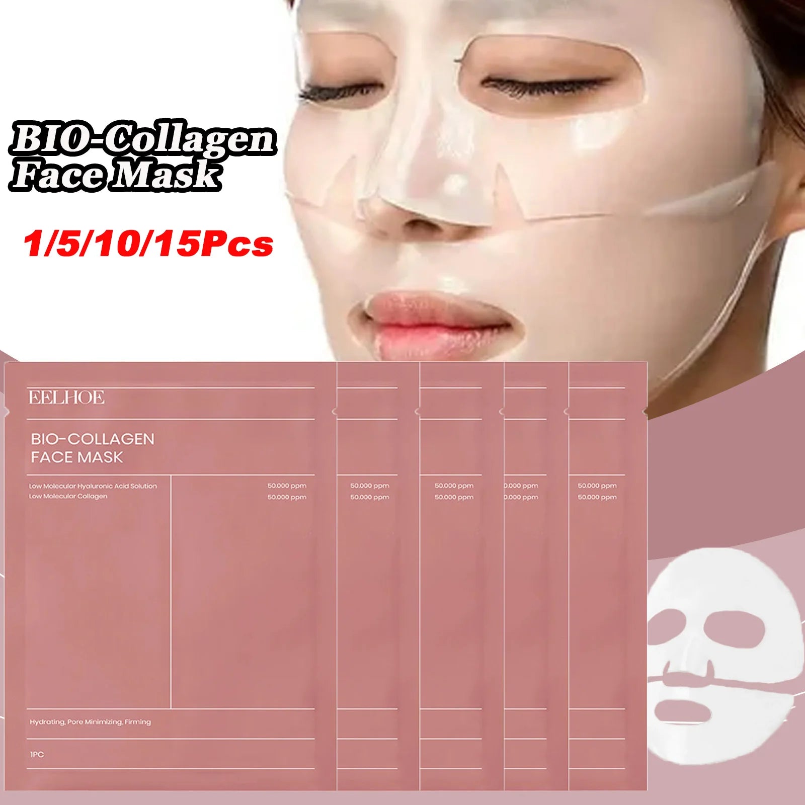 1/5/10/15Pc Bio Collagen Face Mask Deep Hydration Shrink Pores Brightening Refreshing Overnight Mask Moisturizing Face Skin Care