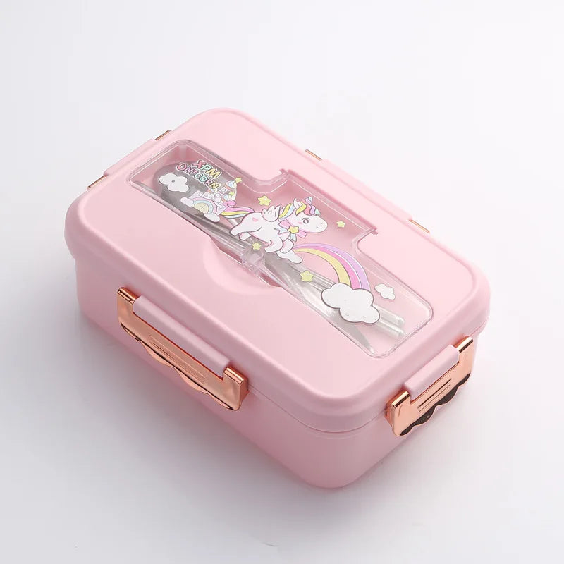 Bento Lunch Box for Kids Girls Cartoon Students Kawaii Cute Dinosaur Heated 3 Grid Sandwich Snack Food Box Special Canteen