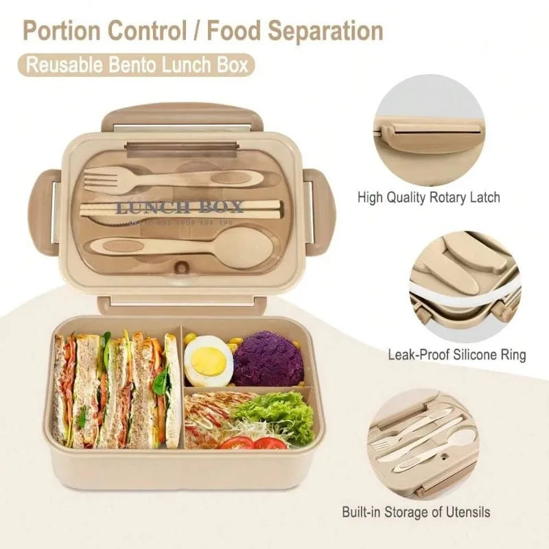 Bento Box Adult Lunch Box, Containers For Adults Men Women With 3 Compartments, Lunchable Food Container Back To School
