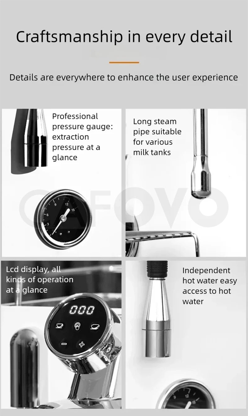 CAFOVO CM6005 Commercial Espresso Machine 3100W Dual Pump Triple Boiler PID Temperature Control 3-Hole Steam Wand Cafe Home Use