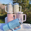 40oz Stainless Steel Vacuum Insulated Tumbler with Pearls & Rhinestones, Wide Handle Car Cup Holder Compatible