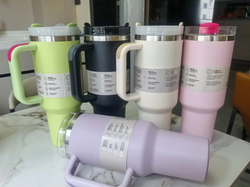 40 oz tumbler with handle and straw | Cup holder for travel | Insulated stainless steel cup | BPA- free |