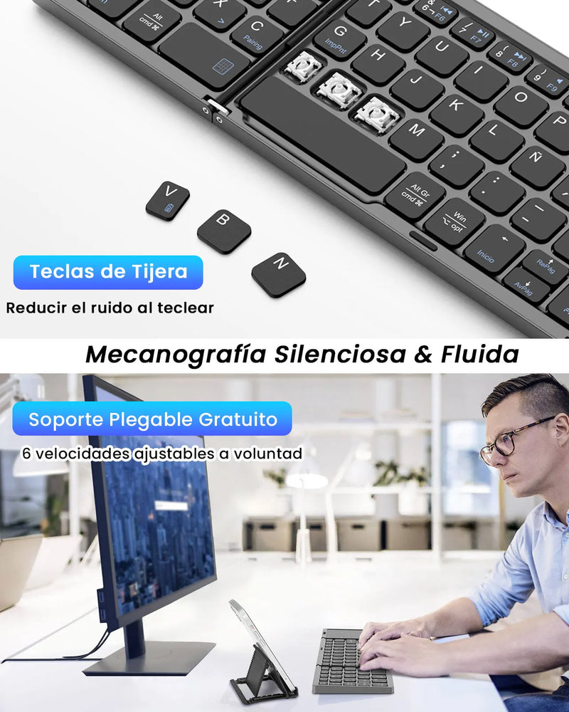 Foldable Bluetooth Keyboard for Windows iOS Android Tablet / Mobile Phone Wireless Portable Spanish Keyboard Foldable