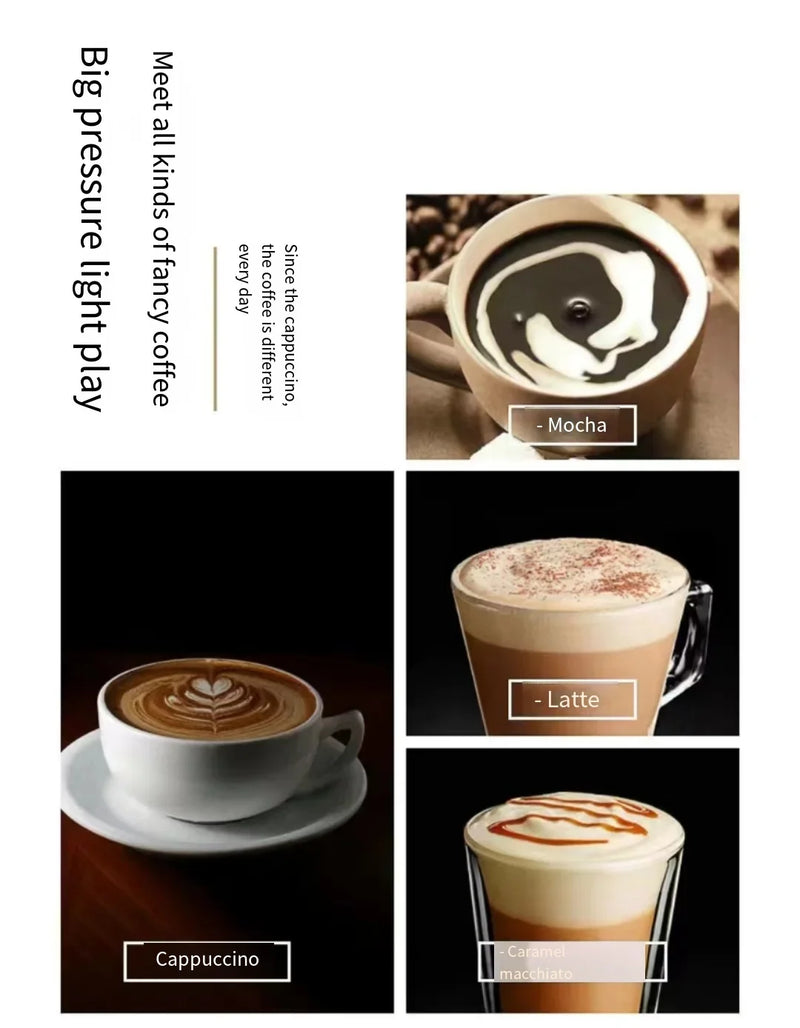 Bar Espresso Machine Cappuccino Mocha & Latte Maker With Milk Frother Make 2 Cups Coffee Grinder