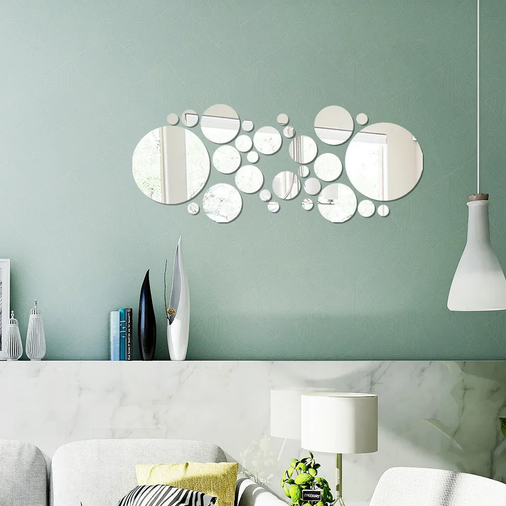 26pcs Round Acrylic Mirror Stickers - Self-Adhesive Removable Bathroom/Kitchen Wall Decor, Shatterproof Tile Art for Ceramic