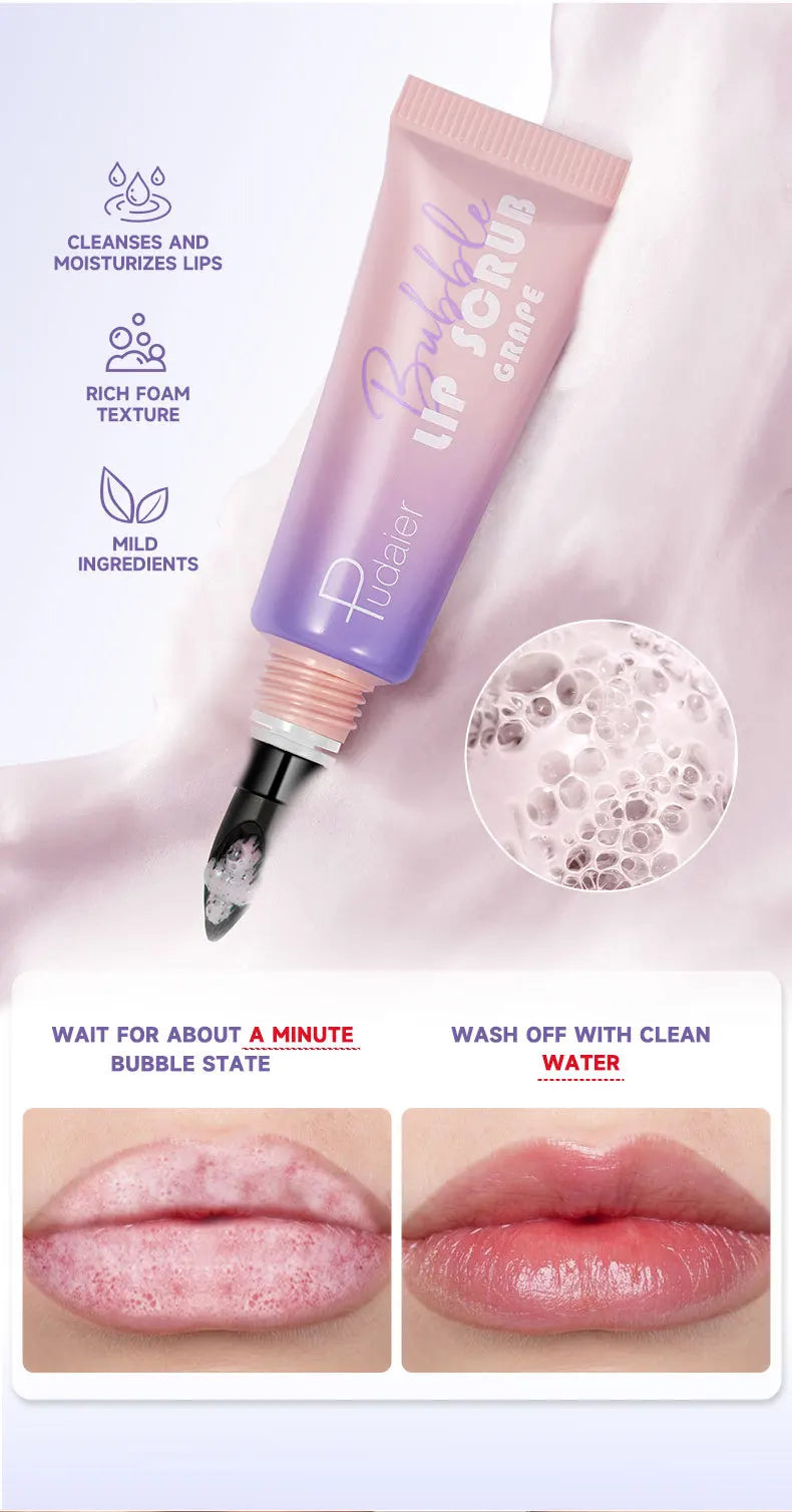Bubble Lip Exfoliator Foaming Scrub Gentle Cleansing Fast Soften Moisturize Hydrate Nourish Night Balm Daily Lipcare
