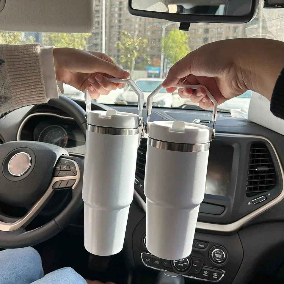 1pc-Tumbler with Handle and Straw Lid, Leakproof Tumbler Vacuum Insulated Water Bottle for Home, Office or Car, Reusable Cup