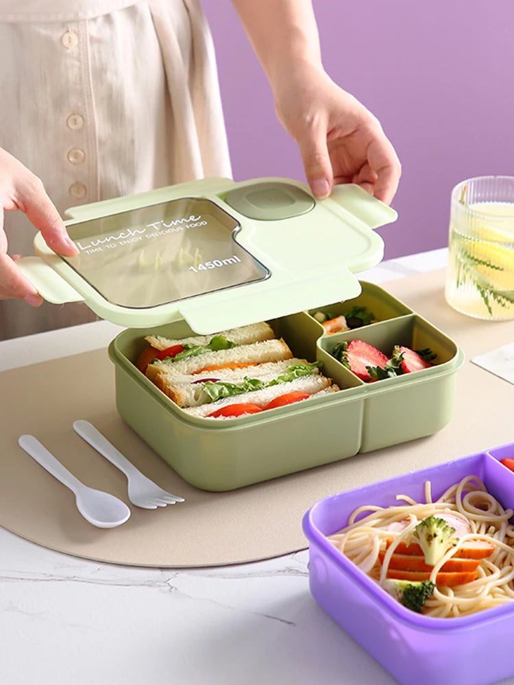 Bento Lunch Box For Kids Girls Cartoon Students Kawaii Cute Heated 3 Grid Sandwich Snack Food Box Special Canteen Food Storage