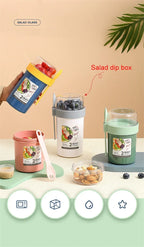 Bento Lunch Box Salad Oatmeal Breakfast Double Cup Cereal Nut Yogurt Container Set with Dressing Holder Fork Meal Preparation