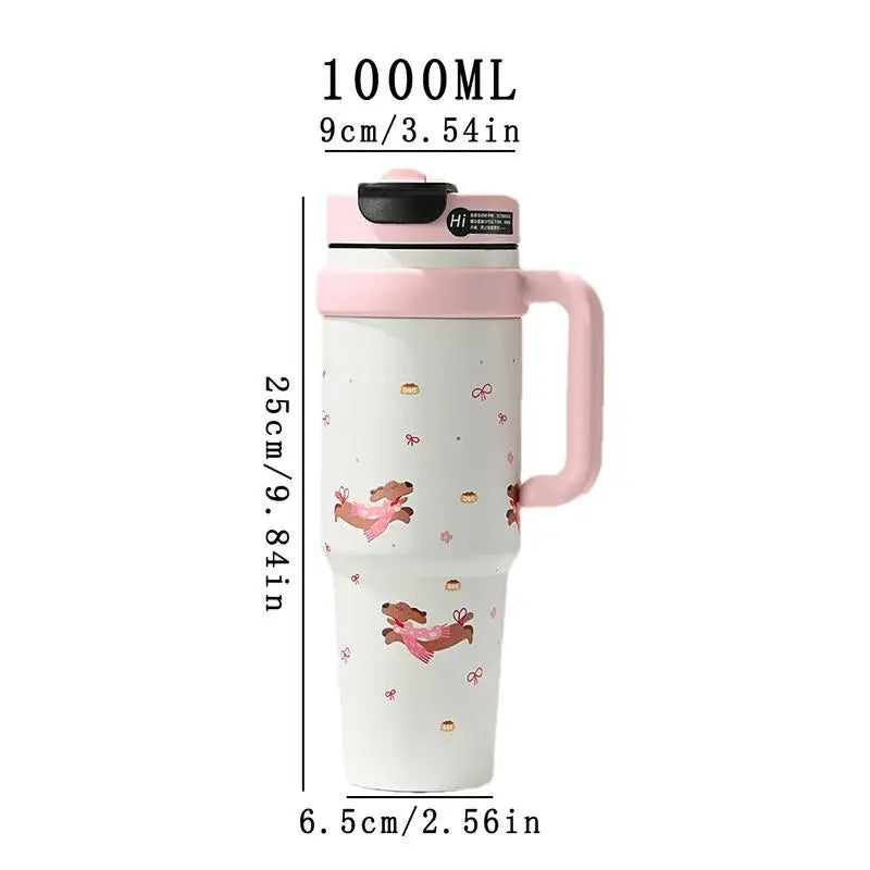 Large Tumbler With Handle And Straw Insulated Cup Holder Bottle For Hot Cold Drink 1000ml Reusable Tumblers Cupholder Iced