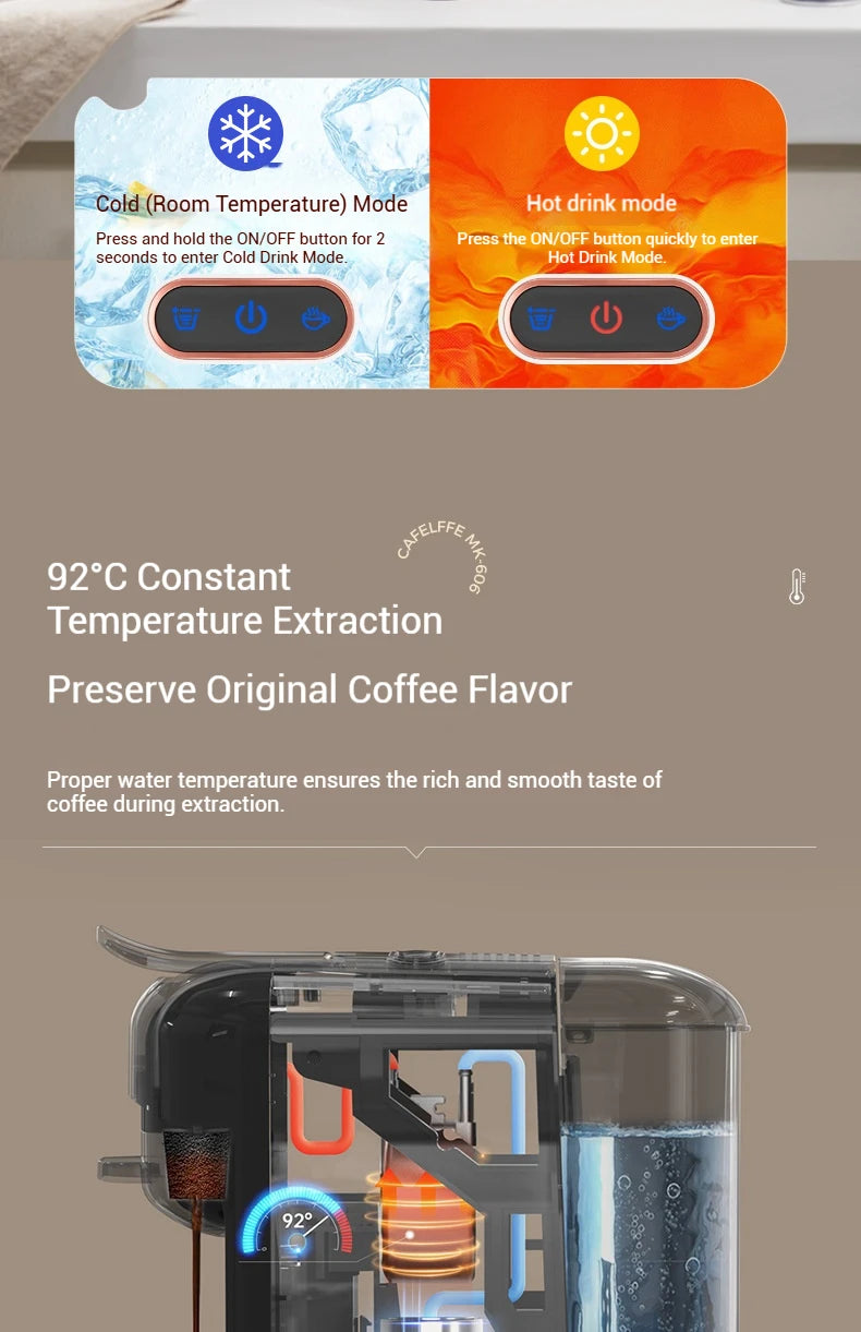 5-in-1 capsule coffee machine, fully automatic small household coffee machine, 7-speed water level hot and cold Italian style ca