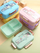 Bento Lunch Box for Kids Girls Cartoon Students Kawaii Cute Dinosaur Heated 3 Grid Sandwich Snack Food Box Special Canteen