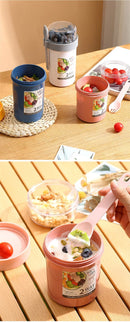 Bento Lunch Box Salad Oatmeal Breakfast Double Cup Cereal Nut Yogurt Container Set with Dressing Holder Fork Meal Preparation