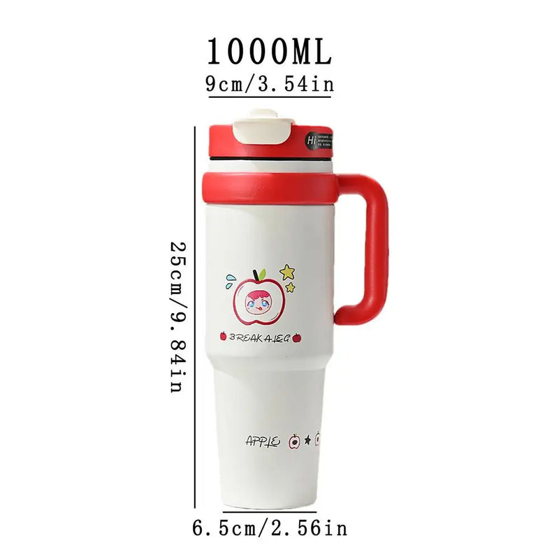 Large Tumbler With Handle And Straw Insulated Cup Holder Bottle For Hot Cold Drink 1000ml Reusable Tumblers Cupholder Iced