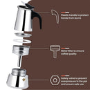 Coffee Maker Pot Moka Coffee Maker Stainless Steel 2/4/6/9 Cups Mocha Espresso Latte Stovetop Filter Coffee Pot for Kitchen