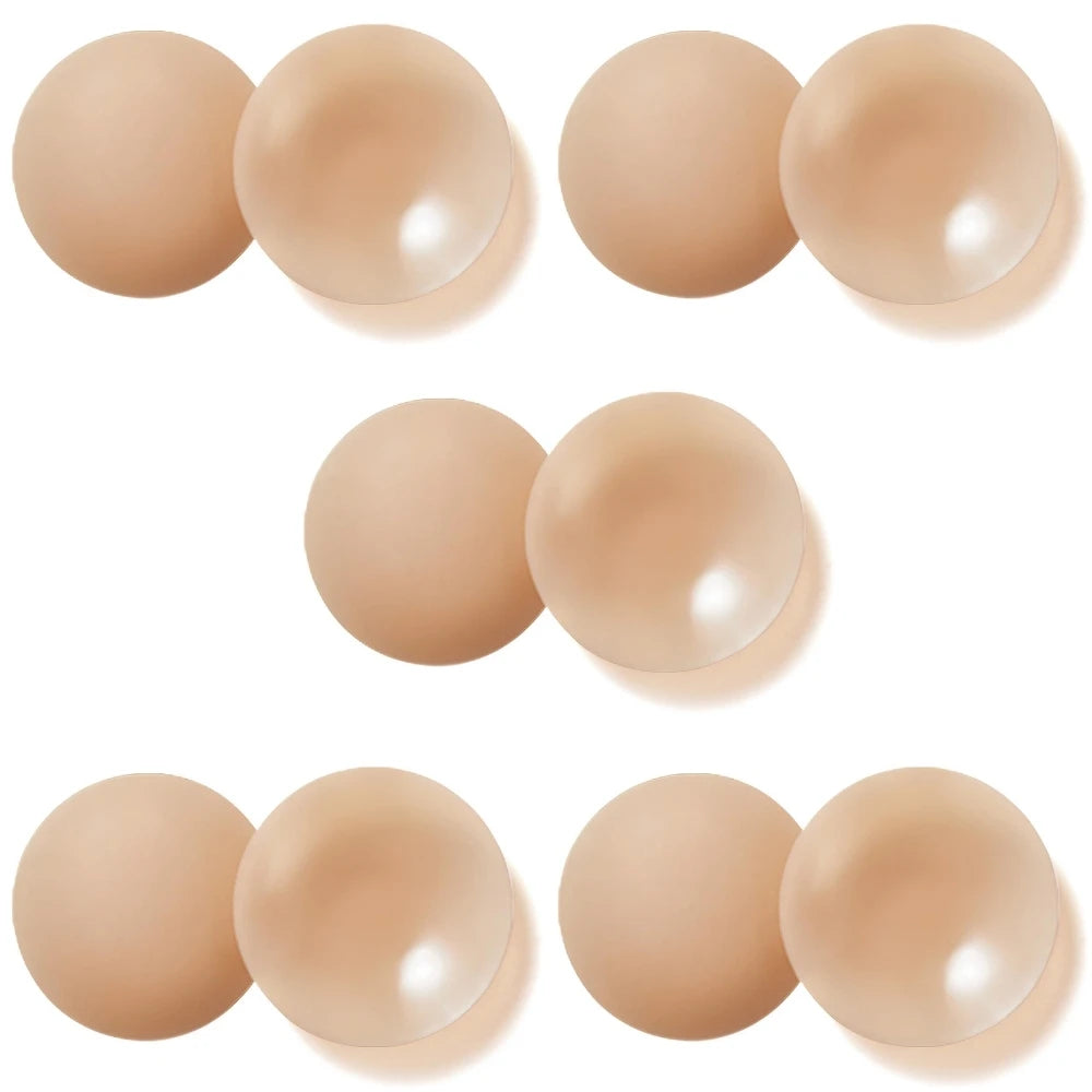 Nippies Nipple Cover - Sticky Adhesive Silicone Nipple Pasties - Reusable Pasty Nipple Covers for Women 5 Pairs Travel Set