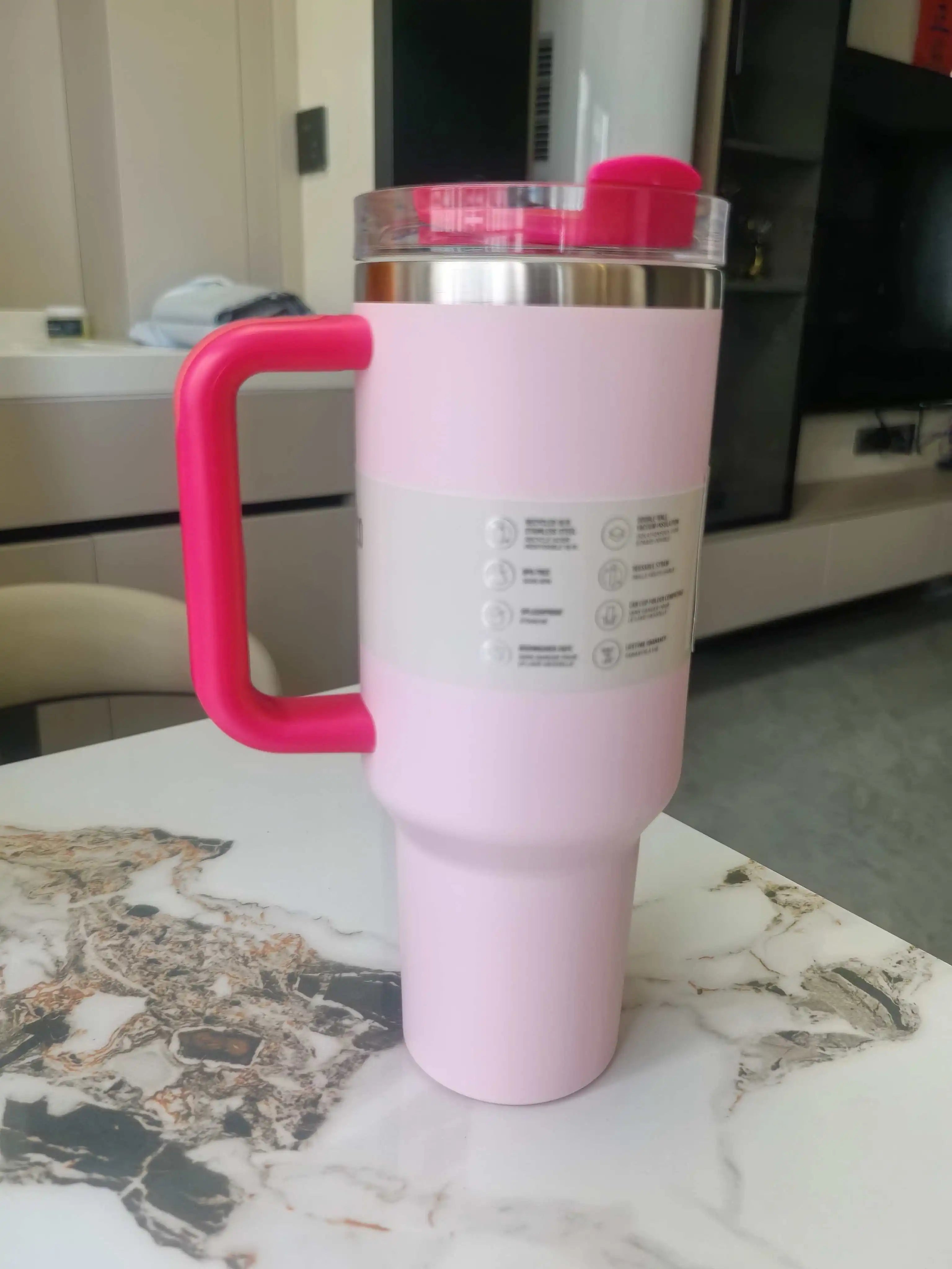 40 oz tumbler with handle and straw | Cup holder for travel | Insulated stainless steel cup | BPA- free |
