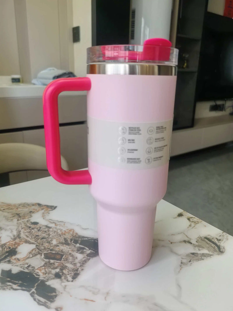 40 oz tumbler with handle and straw | Cup holder for travel | Insulated stainless steel cup | BPA- free |