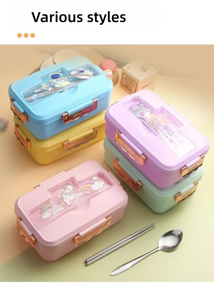 Bento Lunch Box for Kids Girls Cartoon Students Kawaii Cute Dinosaur Heated 3 Grid Sandwich Snack Food Box Special Canteen