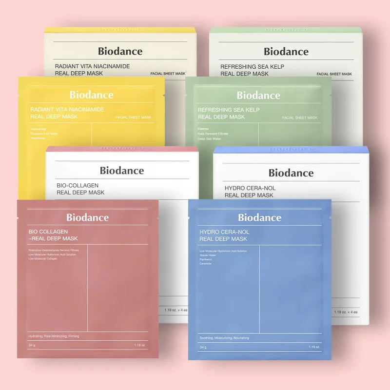 BIODANCE Bio-Collagen Deep Hydrating Gel Mask, Night Moisturizing, Shrinking Pores, Improving Elasticity, 4 Pieces per Box