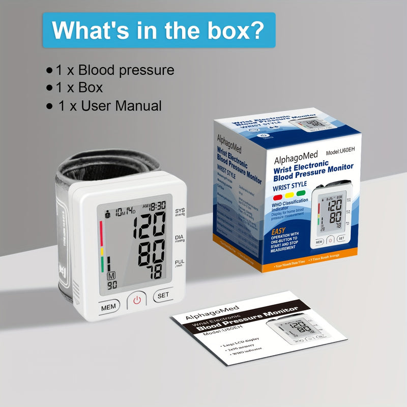 1pc Blood Pressure Monitor Wrist Blood Pressure Meter, LCD Adjustable Wrist Sleeve With Pulse Rate Meter, With Irregular Heartbeat Detection, With PP Storage Box, Battery Not Included