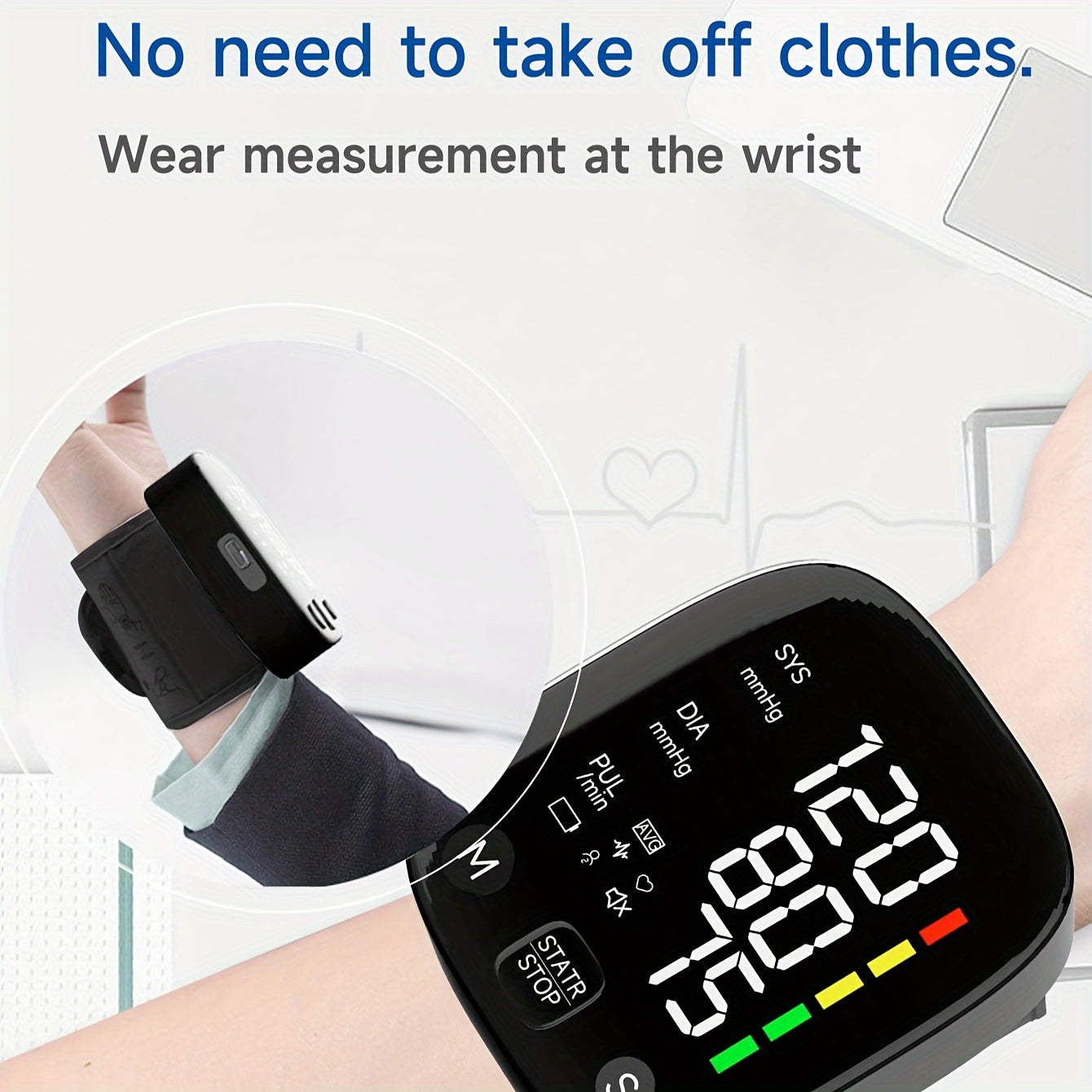1pc Rechargeable LED Wrist Blood Pressure Monitor with Intelligent Voice Broadcast and Storage Box