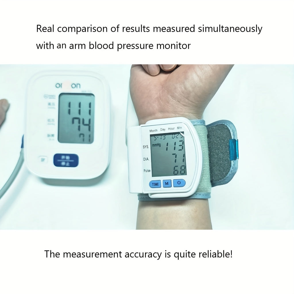 Automatic Digital Wrist Blood Pressure Monitor with Large LCD Display and Adjustable Cuff - Suitable for Adult Use, Battery Operated, 36V or Below, No Batteries Included