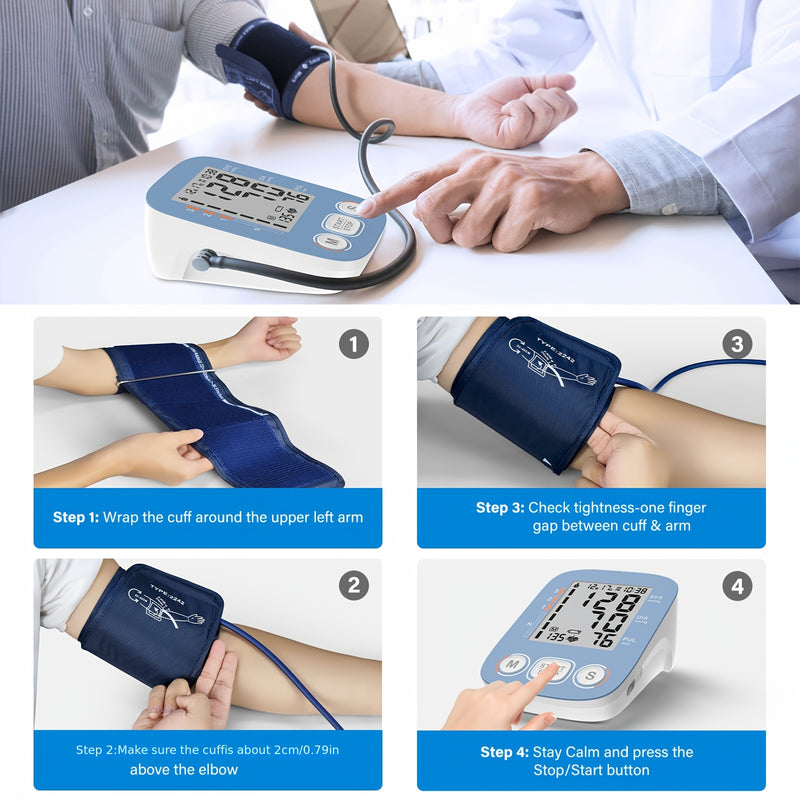 Blood Pressure Monitor For Home Use, Upper Arm Blood Pressure Monitors, BP Machine With 2x199 Reading Memory, Adjustable Arm Cuff 9"-16", Large Display With Light Storage Bag
