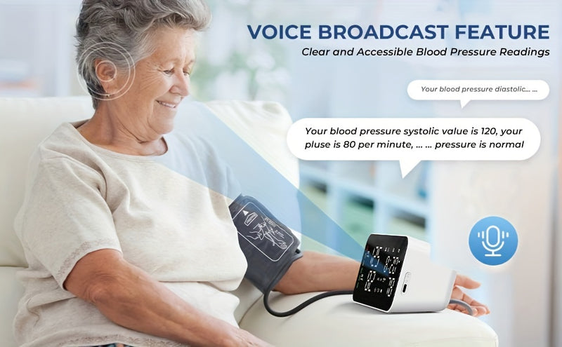 Oklar Blood Pressure Monitor BP Monitor LED Display Blood Pressure Cuff Machine Voice Broadcasting Digital Blood Pressure Monitor Includes Charging Cord