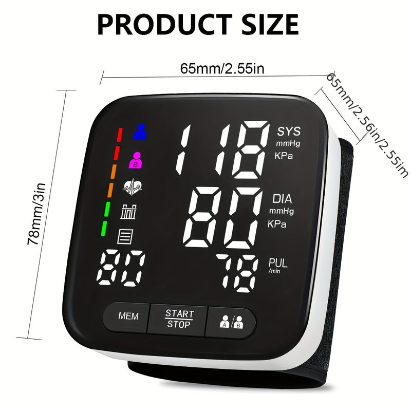 (Battery Not Included)Home Wrist Blood Pressure Monitor, 5.3-8.4 Inch Adult Wrist Blood Pressure Cuff, Large Backlit Display, Arrhythmia Detector, 2x90 Memory Readings