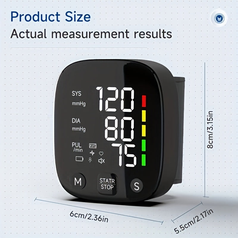 1pc Rechargeable LED Wrist Blood Pressure Monitor with Intelligent Voice Broadcast and Storage Box