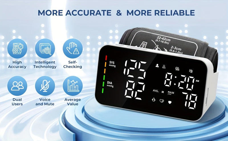 Oklar Blood Pressure Monitor BP Monitor LED Display Blood Pressure Cuff Machine Voice Broadcasting Digital Blood Pressure Monitor Includes Charging Cord