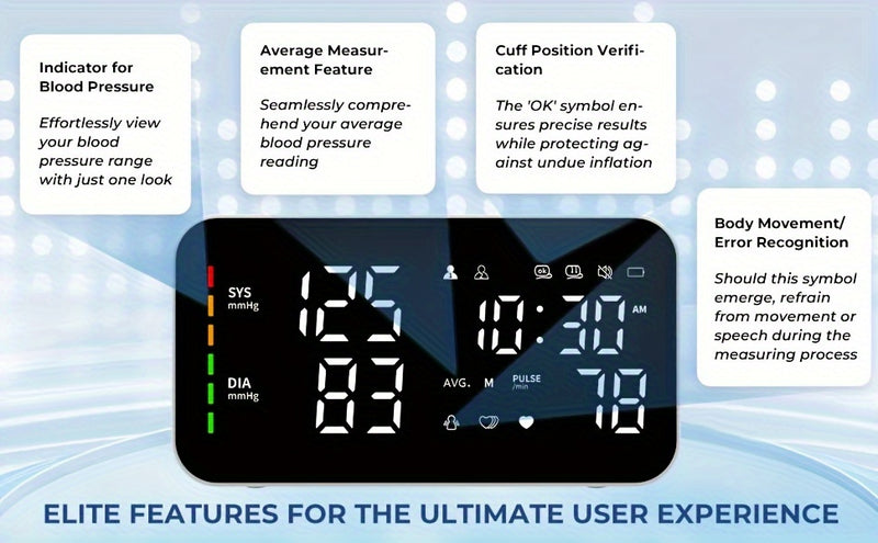 Oklar Blood Pressure Monitor BP Monitor LED Display Blood Pressure Cuff Machine Voice Broadcasting Digital Blood Pressure Monitor Includes Charging Cord