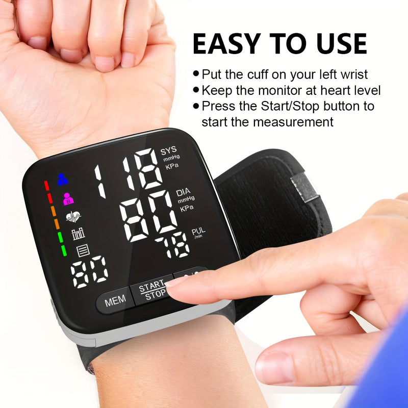 (Battery Not Included)Home Wrist Blood Pressure Monitor, 5.3-8.4 Inch Adult Wrist Blood Pressure Cuff, Large Backlit Display, Arrhythmia Detector, 2x90 Memory Readings
