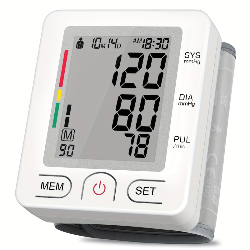 1pc Blood Pressure Monitor Wrist Blood Pressure Meter, LCD Adjustable Wrist Sleeve With Pulse Rate Meter, With Irregular Heartbeat Detection, With PP Storage Box, Battery Not Included
