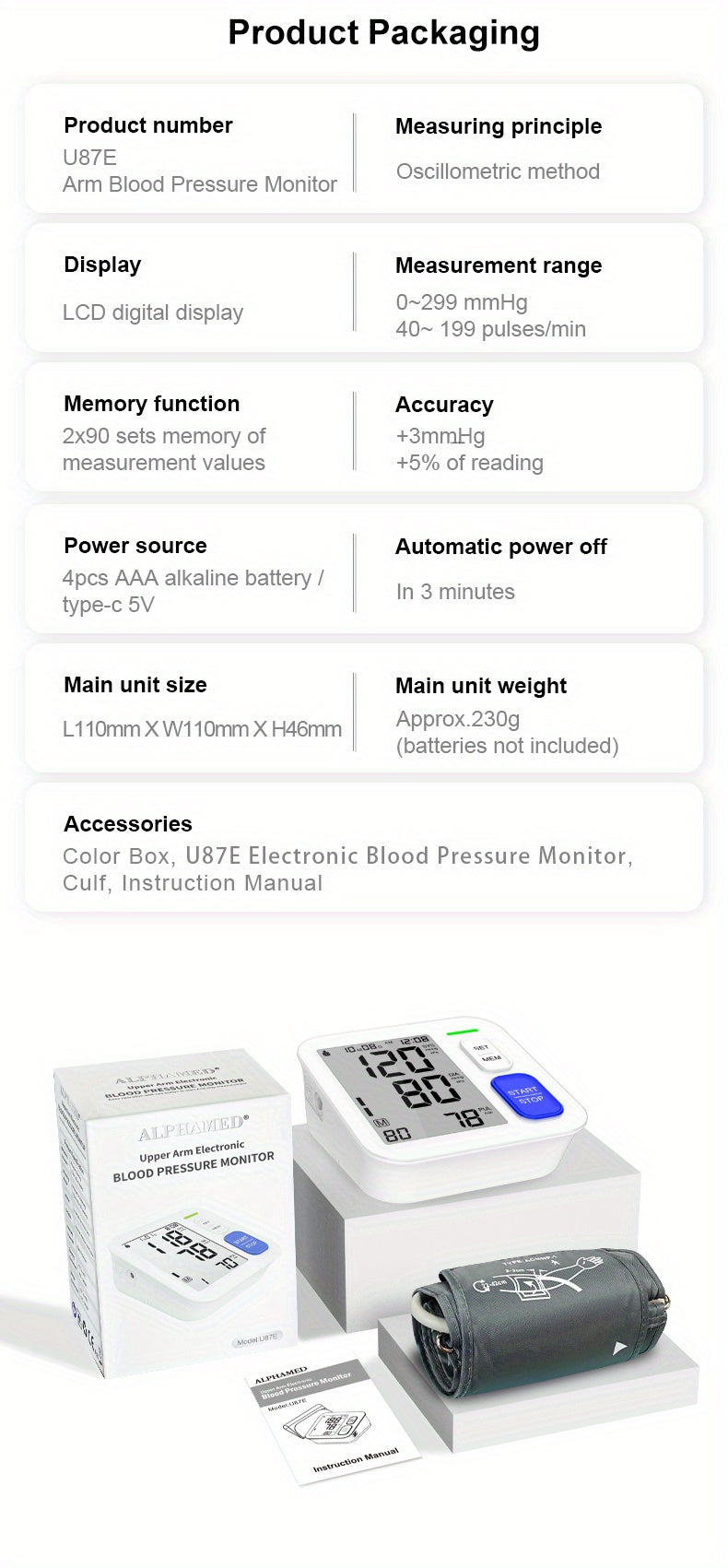 (Without Battery) Blood Pressure Monitor, Sphygmomanometer, Super Large Cuff Upper Arm, BP Cuff Automatic Upper Arm, With 8.66-16.54inch Wide Wide Cuff, 180 Sets Of Household Reading Memory, Indicator Light Prompt