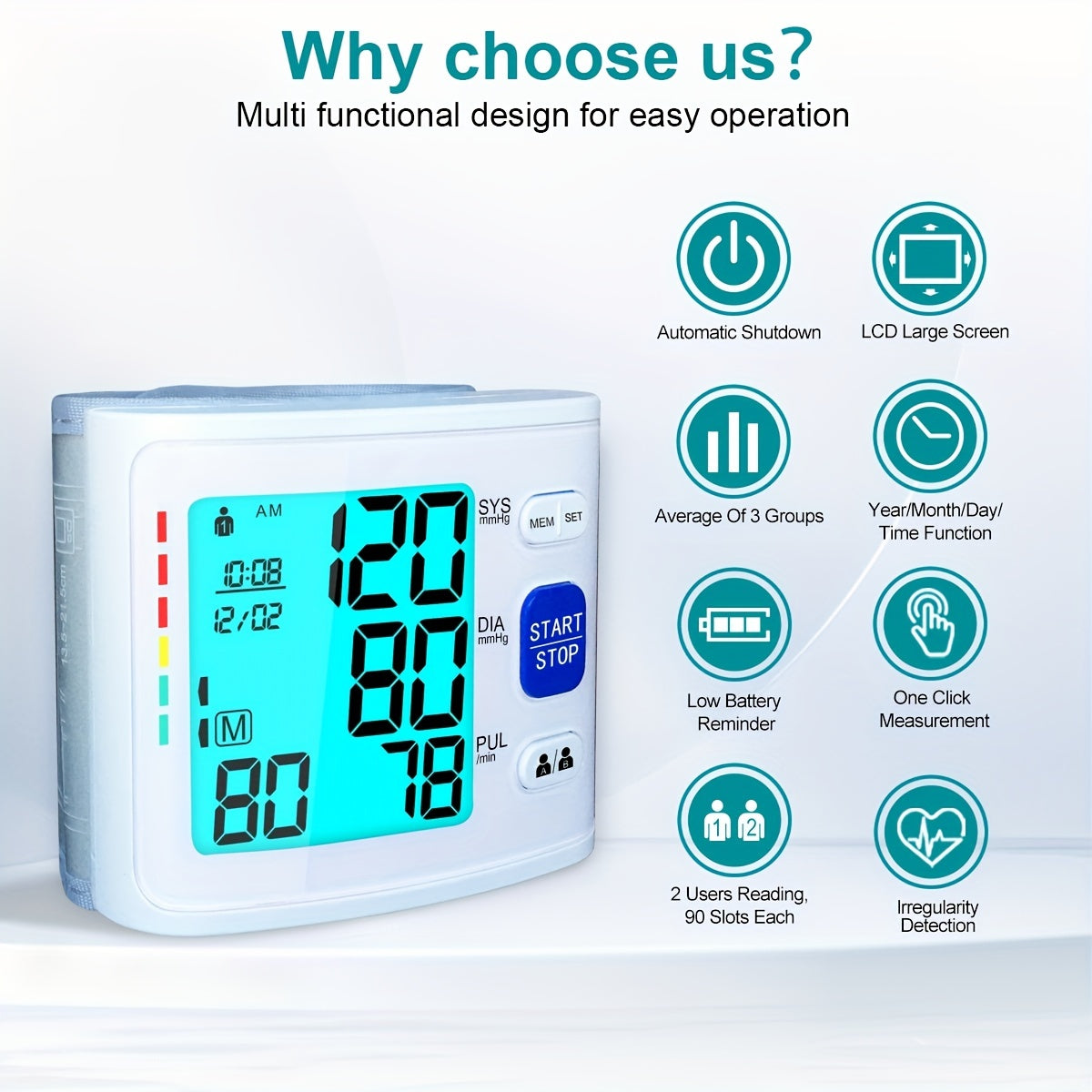 1pc Blood Pressure Monitor Wrist Blood Pressure Cuff Digital Blood Pressure Monitor 2x90 Reading Blood Pressure Monitor With PP Box For Home Use (Battery Not Included)